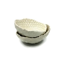2Pc White Handmade Ceramic Trinket Bowl Vintage Lace Texture Pottery Rin... - £55.68 GBP