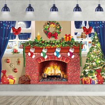 Christmas Fireplace Theme Decoration Supplies, Large Fabric Red Brick Wall Scene - £10.17 GBP