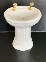 Vintage Miniature Dollhouse White Gloss Ceramic Pedestal Sink - £6.01 GBP