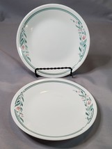 Corelle Rosemarie Bread Plates 6-3/4&quot; Pink Tulips Teal Green Leaves Set ... - £10.24 GBP