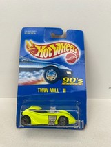 Hot Wheels Mattel Twin Mill II “90’s Styling” Safety Green 1991 Blue Card #211 - £3.11 GBP
