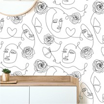 Black Wallpaper Self Adhesive 17.7In X 118In Abstract Line Face Peel And... - £27.16 GBP