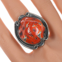 sz11 Large Vintage Native american silver and coral ring - £146.06 GBP