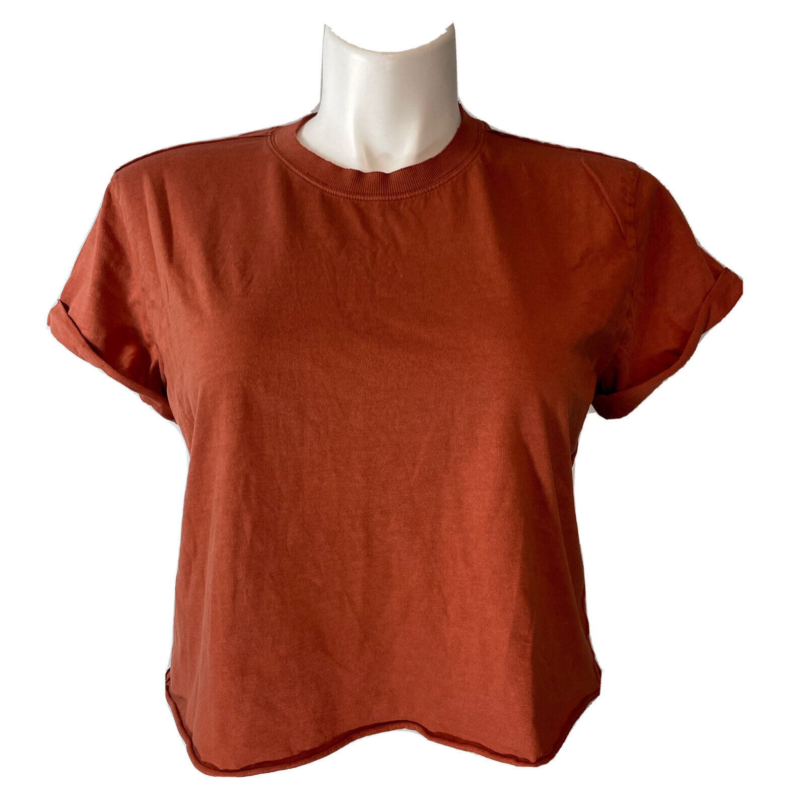 Wild Fable Short Sleeve Cotton Crop Top Brown Terracotta Junior Size L R... - $6.40