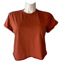 Wild Fable Short Sleeve Cotton Crop Top Brown Terracotta Junior Size L Raw Edges - £5.10 GBP