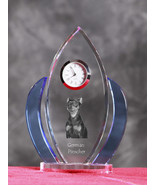German Pinscher-   crystal clock in the shape of a wings with the image of a dog - $65.99