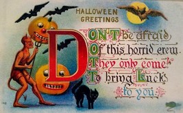 Halloween Postcard Fantasy Red Devil Vampire Bats Black Cat Rat HIR 142 Unused - £88.37 GBP