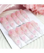 10Pcs Ice Transparent Glass Camellia Handmade Press on Nails - $21.95