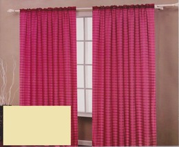 Two Panels Checked Texture Rod Pocket Sheer Voile Fabric Curtain Set - Beige - $14.95