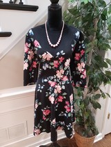 City Studio Women&#39;s Black Floral Round Neck 3/4 Sleeve Knee Length Dress... - $27.72