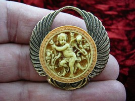 cs54-31) Cherub garden peach ivory Cameo Angel wings Pin Pendant Jewelry brooch - £23.15 GBP