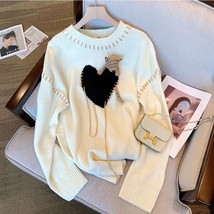 Y2K Pullover Heart Pattern Knit Sweater Fall Crew Neck Kawaii  Pullover Harajuku - £83.91 GBP