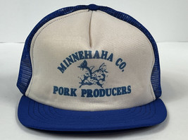 Vintage Minnehaha County SD Pork Producers White/Blue Mesh Snapback Hat Cap - £9.15 GBP