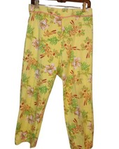 Bamboo Traders Straight Leg Cropped Pants Size 8 Tropical Yellow Floral ... - $14.24