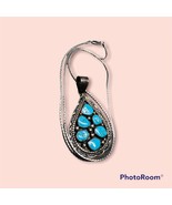 vintage Large 6 Stone Cluster Kingman Turquoise Stone Pendant - $705.55 CAD