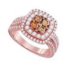 14kt Rose Gold Womens Round Brown Diamond Square Cluster Ring 1-1/2 Cttw - £1,738.87 GBP