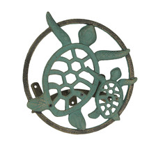 Verdigris Bronze Finish Cast Iron Sea Turtle Decorative Garden Hose Holder - £70.23 GBP