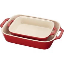 2 Piece Ceramic Stoneware Baking Dish Set in Cherry Red / Ivory - $139.99