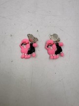 Pair of Vintage Clip On Earrings Pink Dangle Plastic Poodle - £7.47 GBP