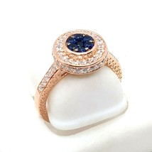 0.70Ct Blue Simulated Sapphire &amp; Diamond Engagement Ring 14K Rose Gold Plated - £86.25 GBP