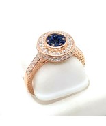 0.70Ct Blue Simulated Sapphire &amp; Diamond Engagement Ring 14K Rose Gold P... - £86.22 GBP