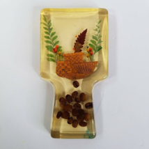 Design Gifts Lucite Spoon Rest Vintage 70s Coffee Beans Baskets Ferns 6.5 x3.5&quot; - £11.96 GBP
