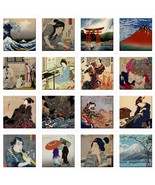 Ceramic Tile Set of 16 Japanese Art Tiles 4.25 Inches Tile Backsplash Ja... - $5,219.57 MXN