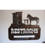 Western Outhouse Restroom Sign w/ Arrow - Metal Wall Art - Copper 18&quot; wide - £48.55 GBP