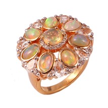 Victorian inspired Ethiopian Opal and white topaz 925 sterling silver ring - £233.73 GBP