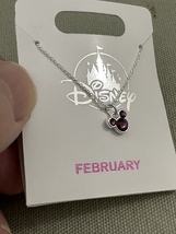 Disney Park Mickey Mouse Faux Amethyst February Birthstone Necklace Silver Color image 4