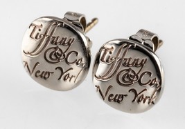 Tiffany &amp; Co. Sterling Silver Notes Round Disk Stud Earrings Gorgeous - £189.33 GBP