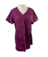 Cherokee Maternity Flexible 2892 Womens Mock Wrap Solid Scrub Top Wine S... - $26.51 CAD