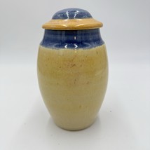 Vintage Martin Bleyer Art Pottery Urn Vase Glazed Yellow Blue W/lid 7”H - $67.50