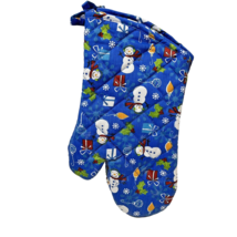 Christmas Snowmen Blue Quilted Oven Mitts Set of 2 New 12 x 6&quot; - £7.25 GBP