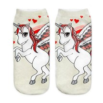Women Girl Teen Cute Cartoon Animal 3D Print Unicorn 13 Kawaii Ankle Socks White - £2.99 GBP
