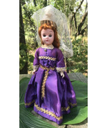 Rare Vintage 8 1/2&quot; Doll Red Hair Open/Close Blue Eyes Purple Dress Lace... - £23.35 GBP