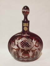 Vtg Egerman Czech Bohemian Crystal Ruby Red Cut To Clear Decanter With Stopper - £55.45 GBP