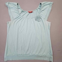 Elle Women Shirt Size L Blue Sky Dressy Scoop Ruffle Cap Sleeves Lightwe... - £7.78 GBP