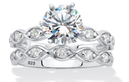 Round Cz Bridal 2 Piece Ring Set Bezel Band Platinum Sterling Silver 6 7 8 9 10 - £159.83 GBP