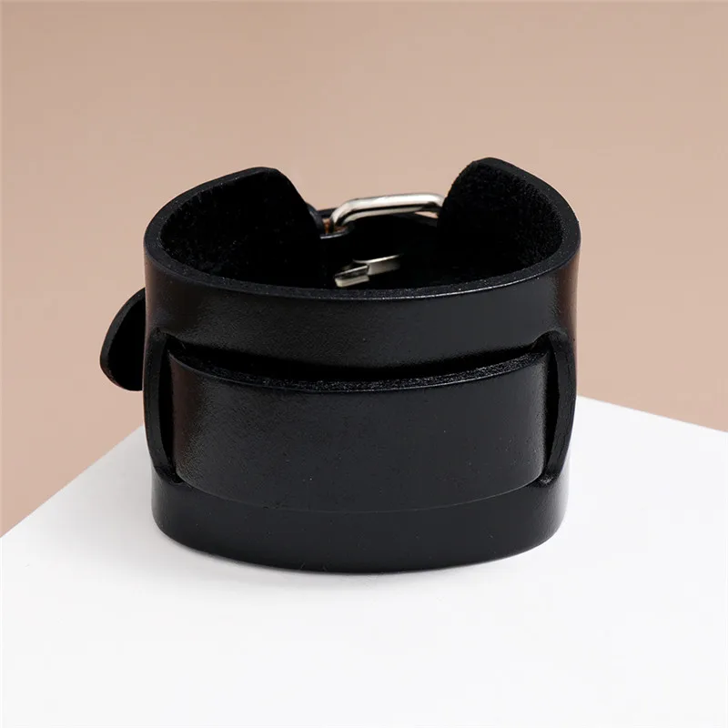 Sporting Modyle Fashion Wide Genuine Leather Bracelet Brown Black Wide Cuff Brac - £23.81 GBP
