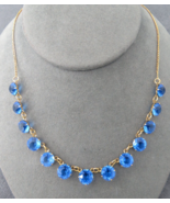 Antique Yellow Gold Filled Blue Bezel Set Blue 9mm Crystal Glass Necklac... - $109.70 CAD