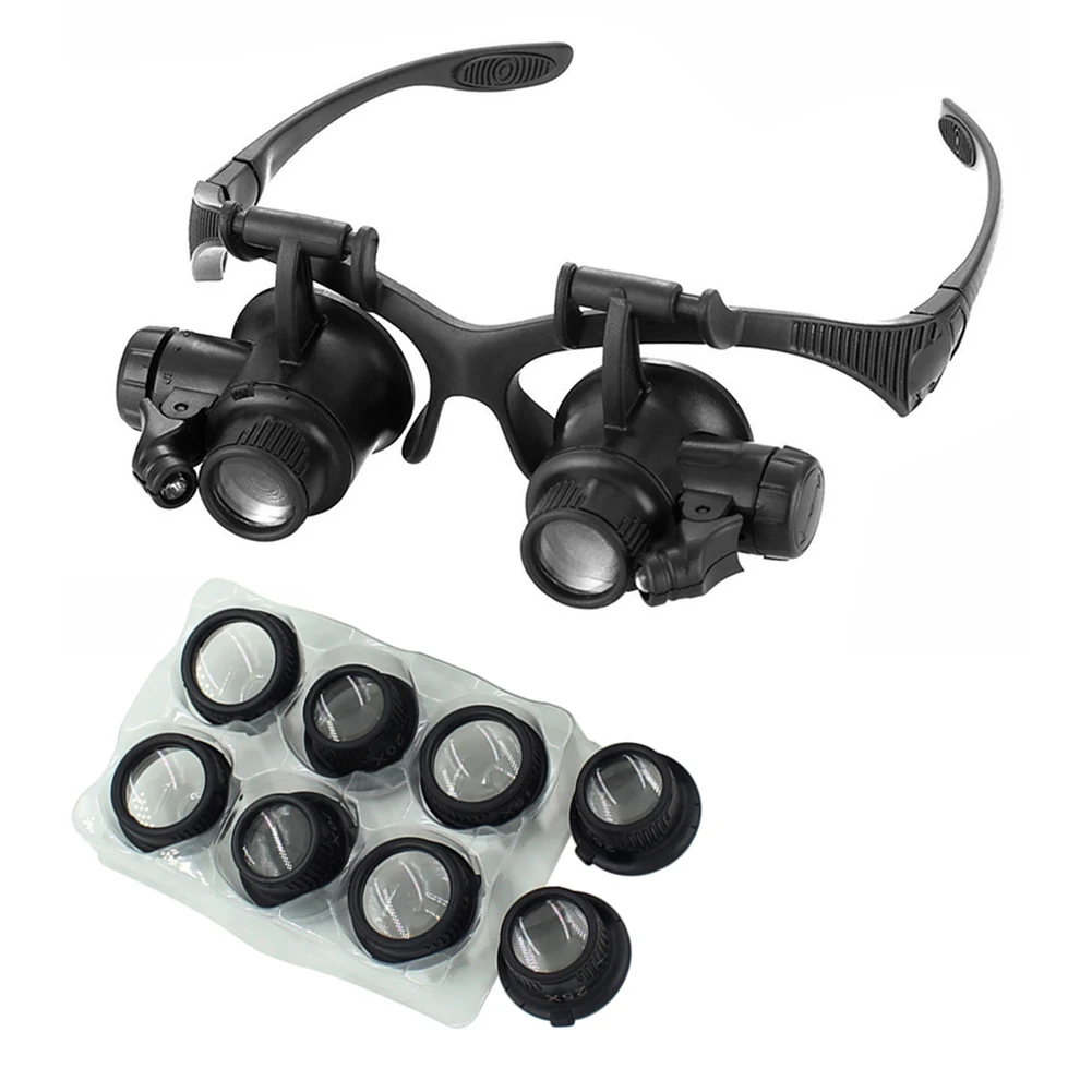 10X 15X 20X 25X Double Eye Loupe Head Wearing Magnifier Eye Gles Loupes with LED - £179.19 GBP