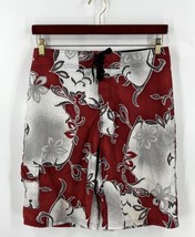 Wave Zone Swim Trunks Mens Size M Red Gray Tropical Floral Drawstring Shorts - £11.68 GBP