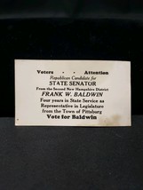 Old Political Business Card - Frank Baldwin Candidate State Senate Pitts... - $216.42 MXN