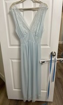 Vintage Ice Blue Nightgown Dress Nylon Lace Sleeveless Medium VTG 1960s - £22.00 GBP