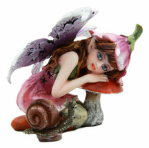 Pink Lily Fairy with Toadstool Mushroom and Snail Figurine 3.25&quot;H Faerie Garden - £17.37 GBP