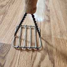 Twisted Wire Wood Handle Square Potato Vegetable Masher Vintage - $11.00
