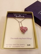 Connection from Hallmark Pink/ Clear Crystal Hear Pendant Necklace NIB - £10.87 GBP