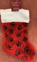 Pet Christmas Stocking Fuzzy Red with White Cuff Black Paw Prints for Do... - $9.99