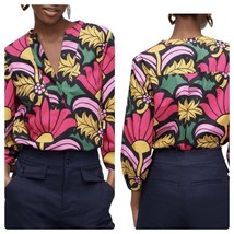 J Crew Open V-Neck Poplin Top Large Bright Floral XS - £18.49 GBP